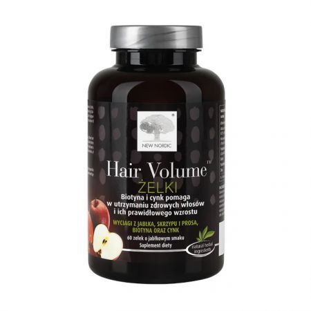 New Nordic, Hair Volume, żelki o smaku jabłkowym, 60 sztuk