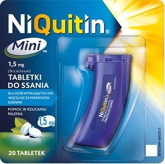 NiQuitin Mini 1,5mg, dla osób wypalających nie więcej niż 20 papierosów dziennie, 20 tabletek do ssania
