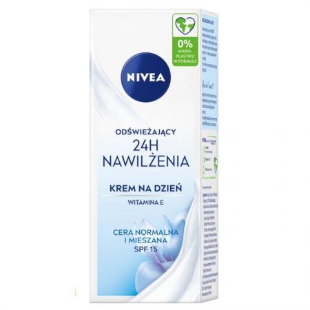 Nivea 24h Nawilżenia, odświeżający krem na dzień, SPF 15, skóra normalna i mieszana, 50ml