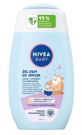 Nivea Baby, żel 2w1, do mycia ciała i włosów na dobranoc, od urodzenia, 200ml