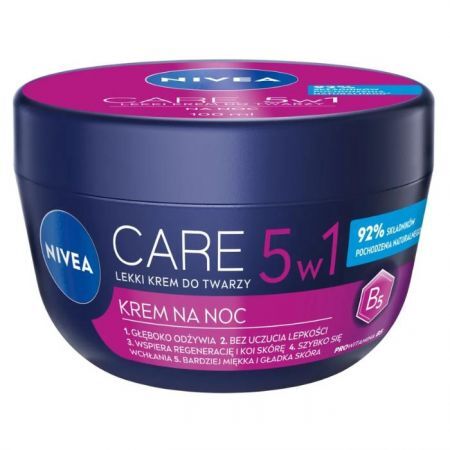 Nivea Care, lekki krem do twarzy, 5w1, na noc, 100ml
