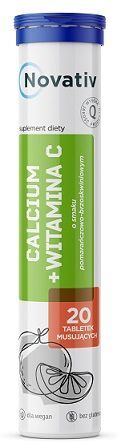 Novativ, Calcium + witamina C, smak pomarańczowo-brzoskwiniowy, 20 tabletek musujących