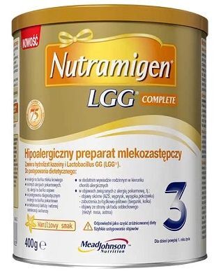 Nutramigen 3 LGG Complete, hipoalergiczny preparat mlekozastępczy, po 1 roku, smak waniliowy, 400g
