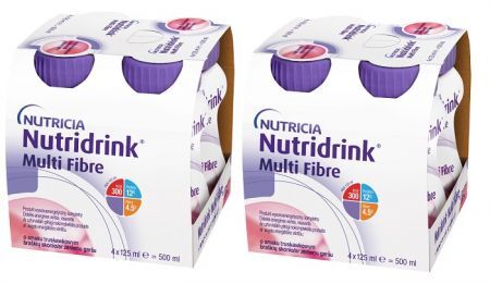 Nutridrink Multi Fibre, produkt odżywczy wysokoenergetyczny, smak truskawkowy, płyn, 8x125ml