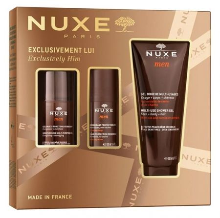 Nuxe Men, wielofunkcyjny żel nawilżający do twarzy, 50ml + dezodorant 24h, roll-on, 50ml + wielofunkcyjny żel pod prysznic, 200ml