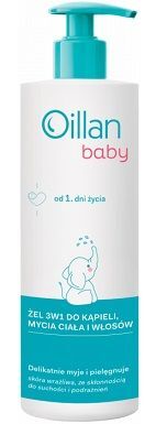 Oillan Baby, żel 3w1 do kąpieli, mycia ciała i włosów, od urodzenia, 400ml