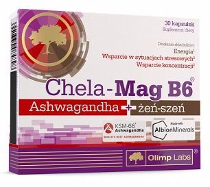 Olimp Labs, Chela-Mag B6, Ashwagandha + żeń-szeń, 30 kapsułek