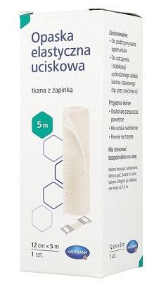Opaska elastyczna tkana z zapinką, Hartmann, 12cm x 5m, 1 sztuka