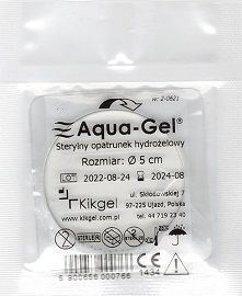 Opatrunek hydrożelowy, przezroczysty, Aqua-Gel, jałowy, średnica 5cm, 1 opatrunek