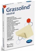 Opatrunek z maścią, Grassolind Neutral, jałowy, 5cmx5cm, 10 sztuk