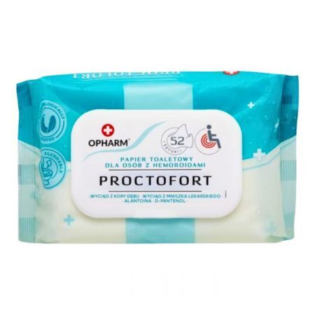 Opharm Proctofort, nawilżany papier toaletowy na hemoroidy, 52 sztuki