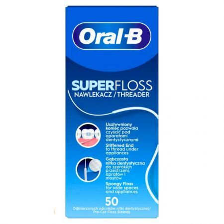 Oral-B Super Floss, nić dentystyczna do czyszczenia aparatów ortodontycznych i mostów, 50 sztuk