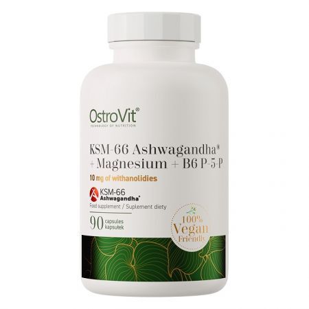 OstroVit, KSM-66 Ashwagandha + Magnez + B6 P-5-P Vege, 90 kapsułek
