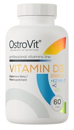 OstroVit, Vitamin D3 2000IU + K2 MK-7 + C + Zn, 60 kapsułek