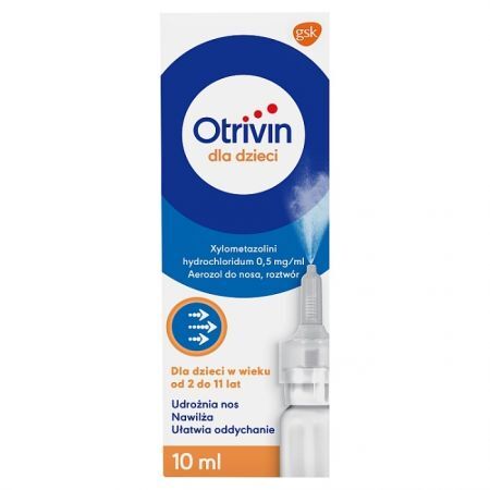 Otrivin 0,5mg/ml, aerozol do nosa, dla dzieci w wieku od 2 do 11 lat, 10ml