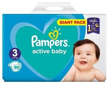 Pampers Active Baby, pieluszki jednorazowe, rozmiar 3, waga 6-10kg, 90 sztuk