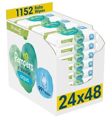 Pampers Harmonie Aqua, chusteczki nawilżane dla niemowląt, 24 opakowania po 48 sztuk