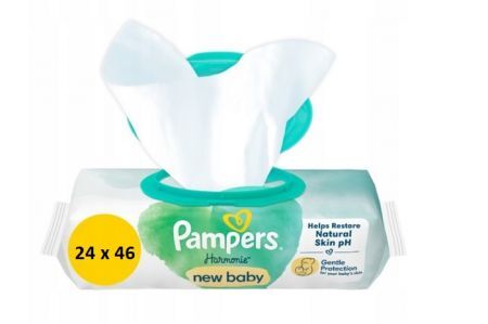Pampers Harmonie Aqua New Baby, chusteczki nawilżane dla niemowląt, 24x46 sztuk