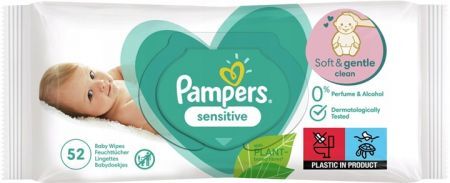 Pampers Sensitive, chusteczki nawilżane dla niemowląt, 52 sztuki