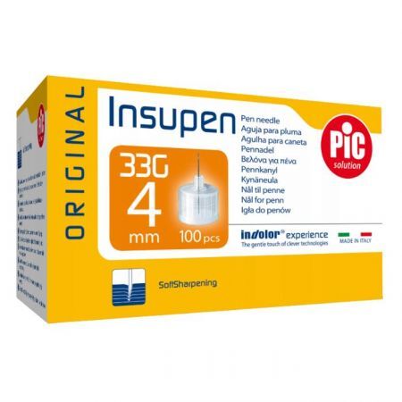 Pic Solution, Insupen Original, igły do penów insulinowych, 33G, 0,20 x 4mm, 100 sztuk