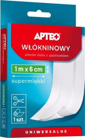 Plaster włókninowy z opatrunkiem, Apteo Care, do cięcia, biały, 1m x 6cm, 1 sztuka