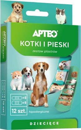 Plastry dla dzieci, Apteo Care, kotki i pieski, 12 sztuk