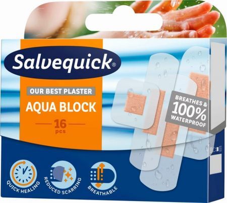 Plastry wodoodporne, Salvequick Aqua Block, 4 rozmiary, 16 sztuk