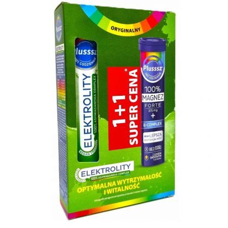 Plusssz Elektrolity 100% Ashwagandha Complex, 24 tabletki musujące + Plusssz 100% Magnez Forte + B-Complex, 20 tabletek musujących