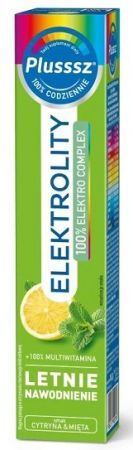Plusssz Elektrolity + 100% Multiwitamina, smak cytryna i mięta, 24 tabletki musujące