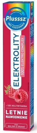 Plusssz Elektrolity + 100% Multiwitamina, smak malina i granat, 24 tabletki musujące