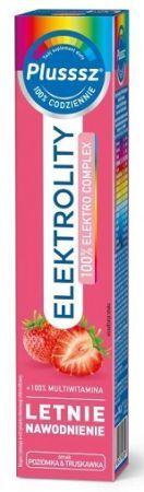 Plusssz Elektrolity + 100% Multiwitamina, smak poziomka i truskawka, 24 tabletki musujące