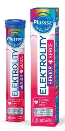 Plusssz Elektrolity Senior Serce, o smaku porzeczki i granatu, 24 tabletki musujące