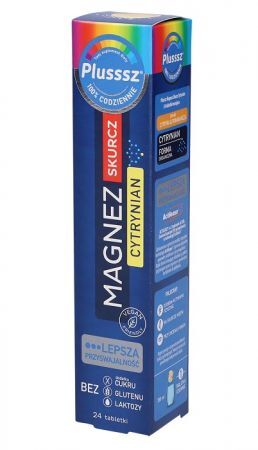 Plusssz Magnez Skurcz Cytrynian, smak cytryna-pomarańcza, 24 tabletki musujące