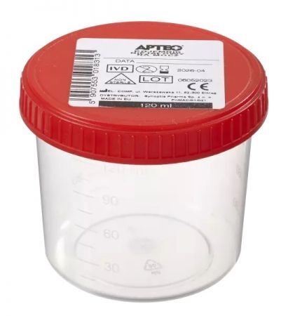 Pojemnik do analizy moczu, Apteo, z nakrętką, niejałowy, 120ml