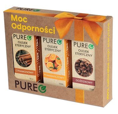 Pureo Moc Odporności, olejek goździkowy, 10ml + olejek pomarańczowy, 10ml + olejek cynamonowy, 10ml
