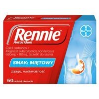 Rennie Antacidum (680mg+80mg), smak miętowy, 60 tabletek do ssania