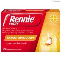 Rennie Fruit (680mg+80mg), smak owocowy, 24 tabletki do ssania