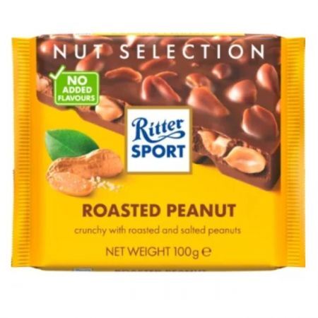 Ritter Sport, Roasted Peanut, czekolada mleczna z prażonymi i solonymi kawałkami orzeszków ziemnych, 100g