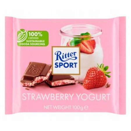 Ritter Sport, Strawberry Yogurt, czekolada mleczna nadziewana kremem jogurtowym, 100g