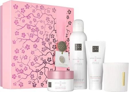 Rituals, The Ritual of Sakura, średni zestaw dla kobiet, pianka pod prysznic, 200ml + krem do ciała, 100ml + peeling do ciała, 125g + świeca, 140g