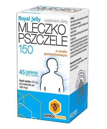 Royal Jelly Mleczko Pszczele 150, bez cukru, smak pomarańczowy, 45 tabletek do ssania