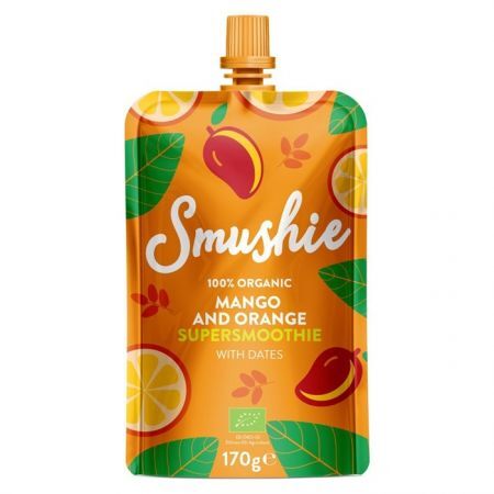 Salvest Smushie Bio Tropical Boost, puree owocowe mango, pomarańcza i daktyle, 170g