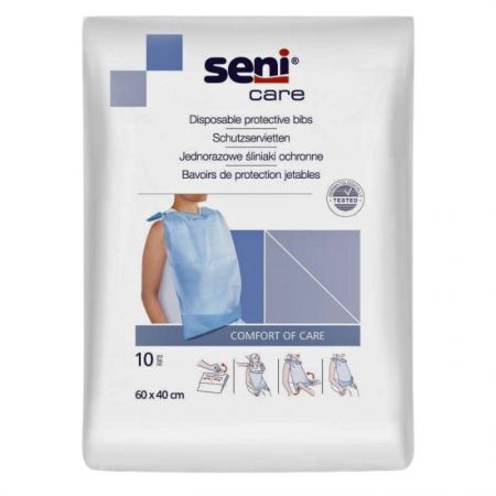 Seni Care, śliniaki higieniczne dla dorosłych z kieszonką i ochronnym kołnierzykiem, rozmiar 60x40cm, 10 sztuk
