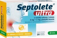 Septolete Ultra (3mg + 1mg), smak cytryny i miodu, 16 pastylek twardych