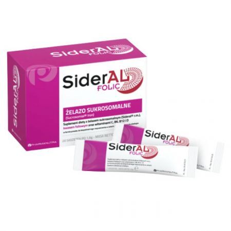SiderAL Folic, żelazo sukrosomalne, proszek do bezpośredniego rozpuszczenia w ustach, 20 saszetek