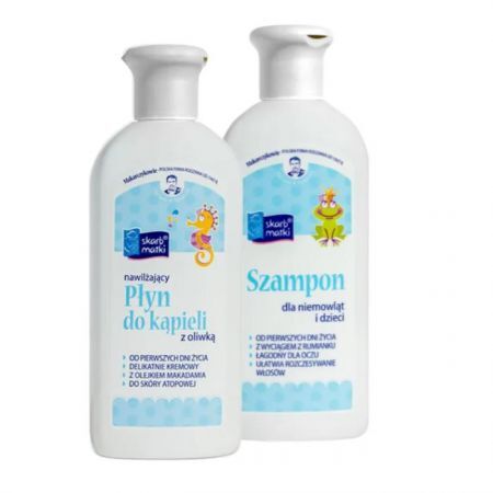 Skarb Matki, płyn do kąpieli z oliwką, od urodzenia, 250ml + szampon, od urodzenia, 250ml