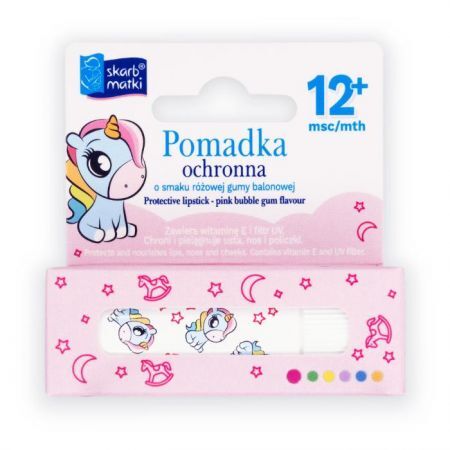 Skarb Matki, pomadka ochronna z filtrem UV, smak różowej gumy balonowej, po 1 roku życia, 6,5g