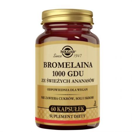 Solgar Bromelaina 1000 GDU ze świeżych ananasów, 60 kapsułek