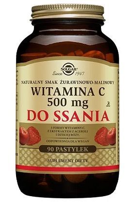 Solgar Witamina C 500mg, smak żurawinowo-malinowy, 90 pastylek do ssania