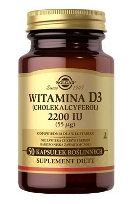 Solgar Witamina D3 (Cholekalcyferol) 2200 IU (55mcg), 50 kapsułek
